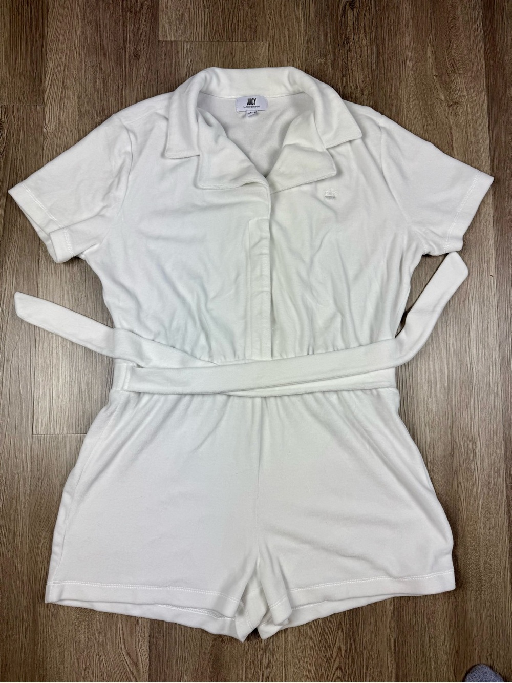Juicy Couture White Terry Romper Beach Cover Short Sleeve Lounge One Piece Large